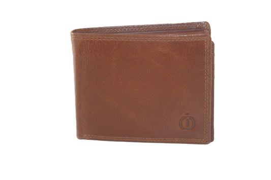 OI cognac bruine luxe lederen kleine heren portemonnee / compacte billfold / klein leren beursje / RFID SAFE / cognac kleurig leer / 101Cognac CRUNCH
