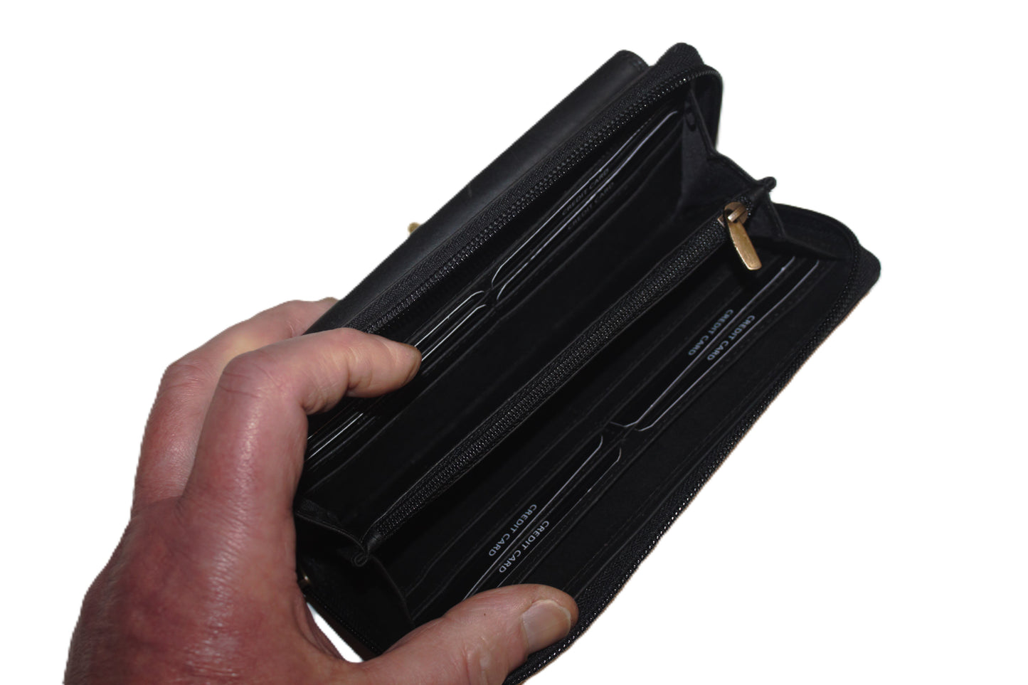 Grote rits portemonnee met slotje voorop voor het kleingeld vak 446 Zwart glad