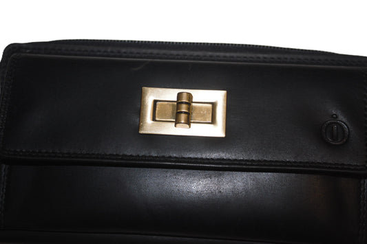 Grote rits portemonnee met slotje voorop voor het kleingeld vak 446 Zwart glad