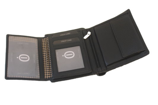 OI zwart lederen heren portemonnee zonder drukker / zwarte leren billfold hoog model / beurs voor veel pasjes / RFID SAFE / zwart leer / 112