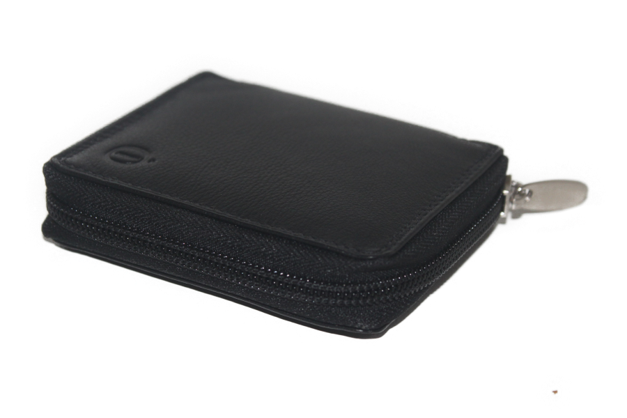 OI Kleine leren billfold hoog afsluitbaar / rits beursje / skim safe / zwart 274