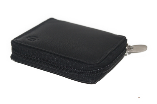 OI Kleine leren billfold hoog afsluitbaar / rits beursje / skim safe / zwart 274