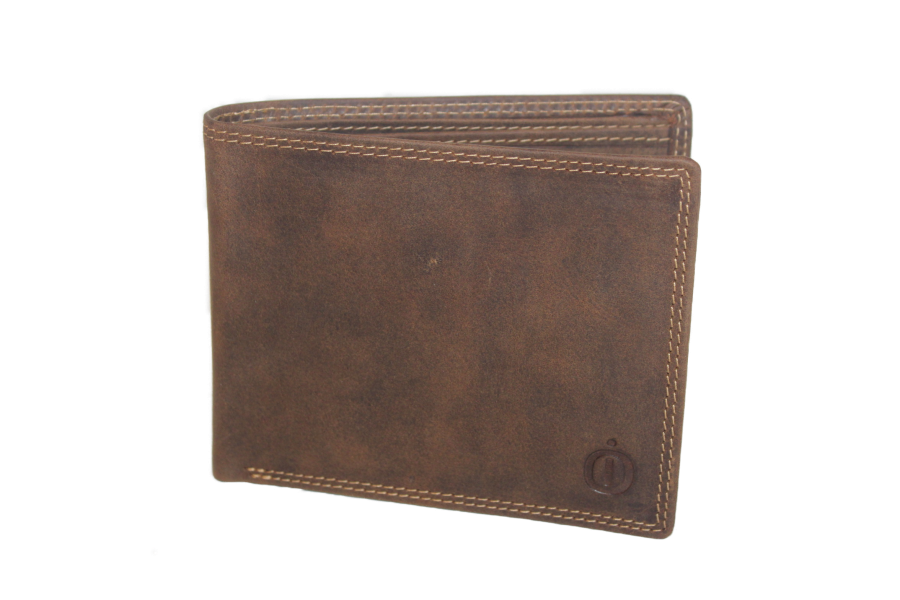 OI leren Billfold zonder kleingeld vak / extra dunne heren portemonnee van leer / skim veilig / Hun ter bruin 231H