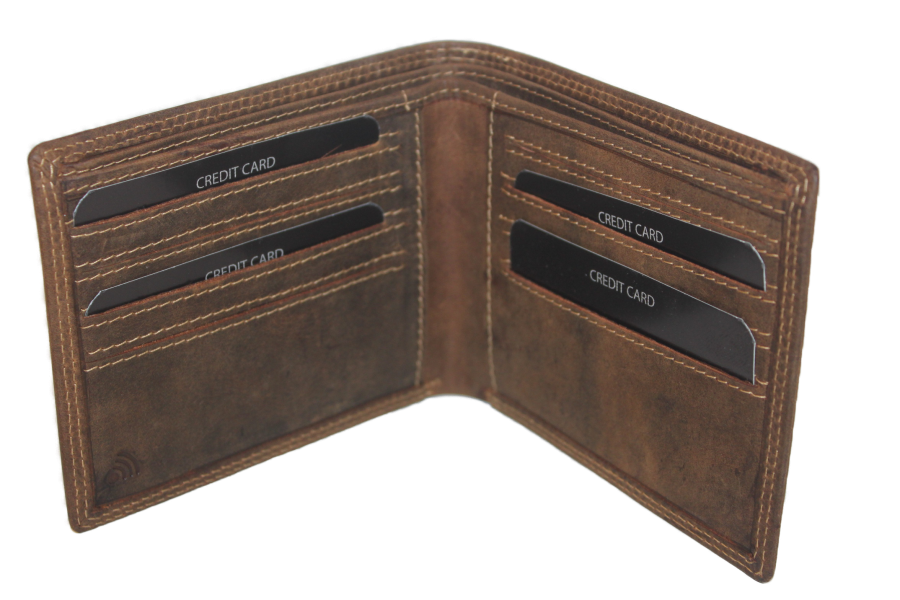 OI leren Billfold zonder kleingeld vak / extra dunne heren portemonnee van leer / skim veilig / Hun ter bruin 231H