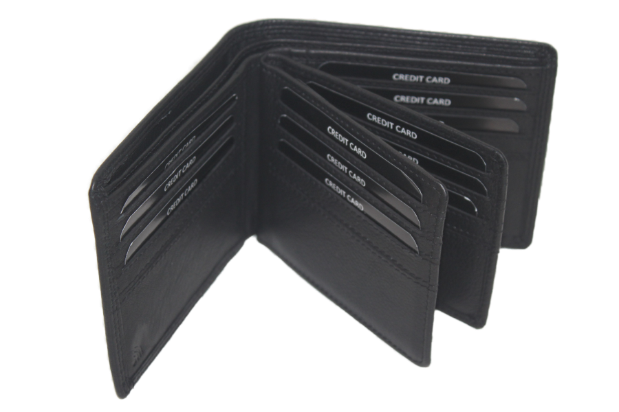 OI leren Creditcardhouder en biljetten / billfold voor veel pasjes, geen kleingeld / Anti skim / zwart leer230
