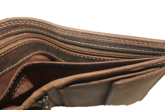 OI Billfold hoog leer / herenbeurs met biljetvak met rits / leder / anti skim / Hunter bruin 221H