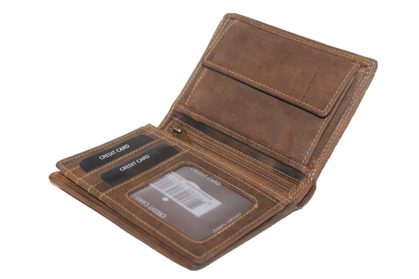 OI Billfold hoog leer / herenbeurs met biljetvak met rits / leder / anti skim / Hunter bruin 221H