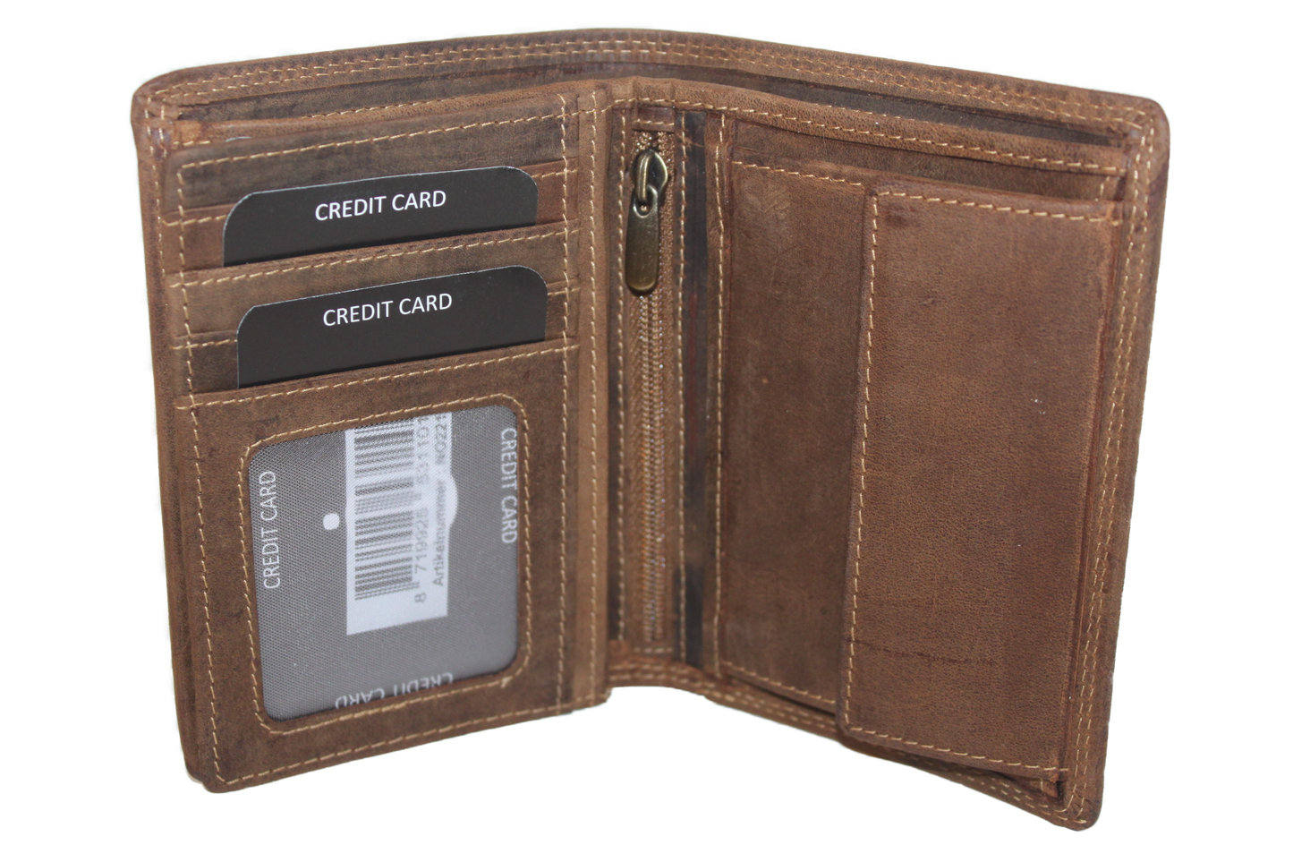 OI Billfold hoog leer / herenbeurs met biljetvak met rits / leder / anti skim / Hunter bruin 221H