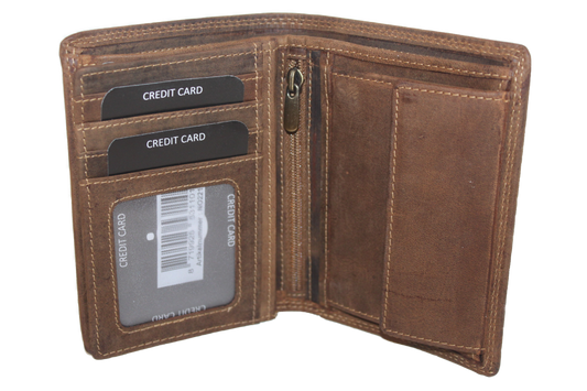 OI Billfold hoog leer / herenbeurs met biljetvak met rits / leder / anti skim / Hunter bruin 221H