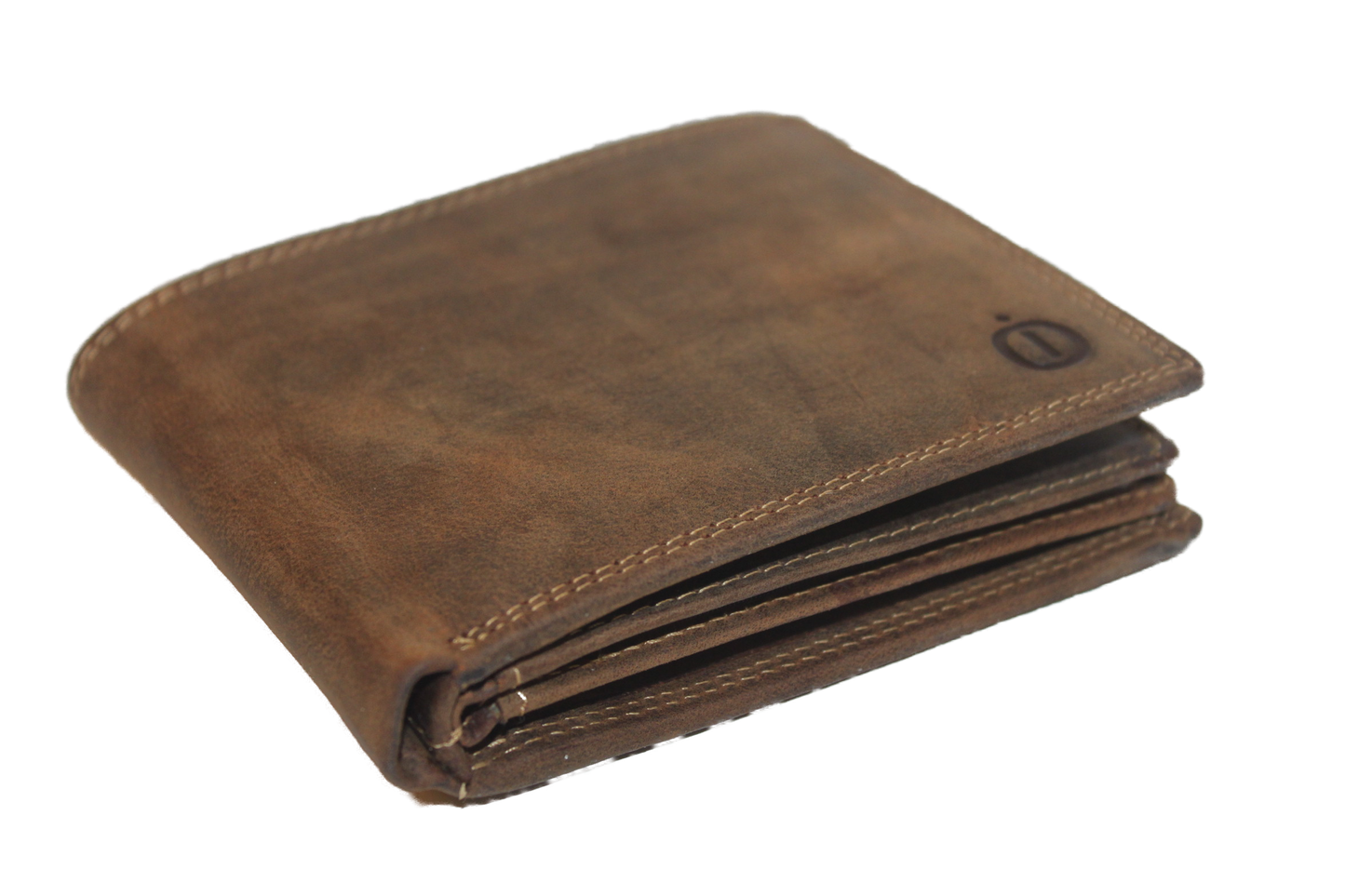 OI lederen Billfold laag model / heren portemonnee met dubbel zichtvak / anti skim / Hunter bruin leer / 240H