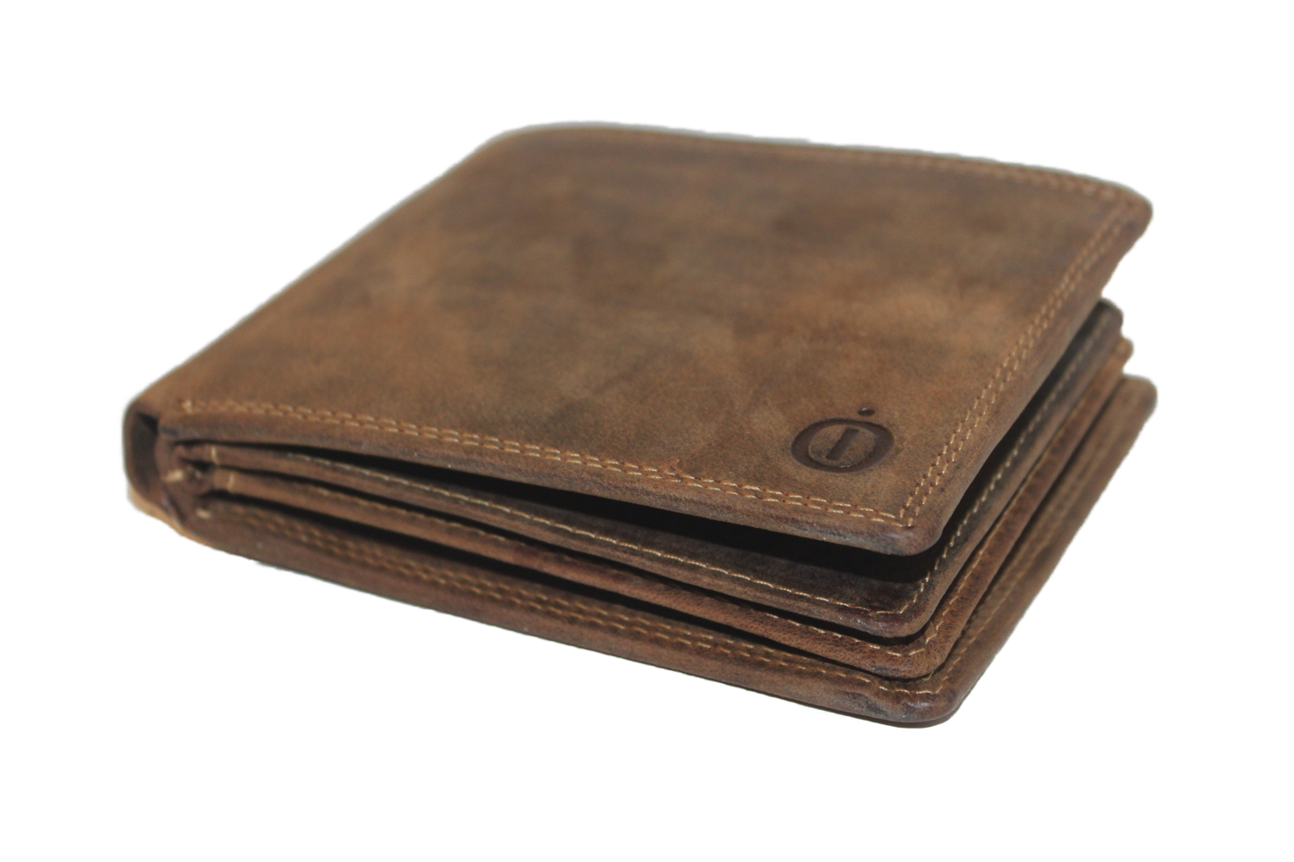 OI lederen Billfold laag model / heren portemonnee met dubbel zichtvak / anti skim / Hunter bruin leer / 240H