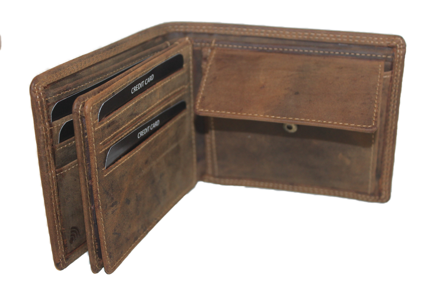 OI lederen Billfold laag model / heren portemonnee met dubbel zichtvak / anti skim / Hunter bruin leer / 240H