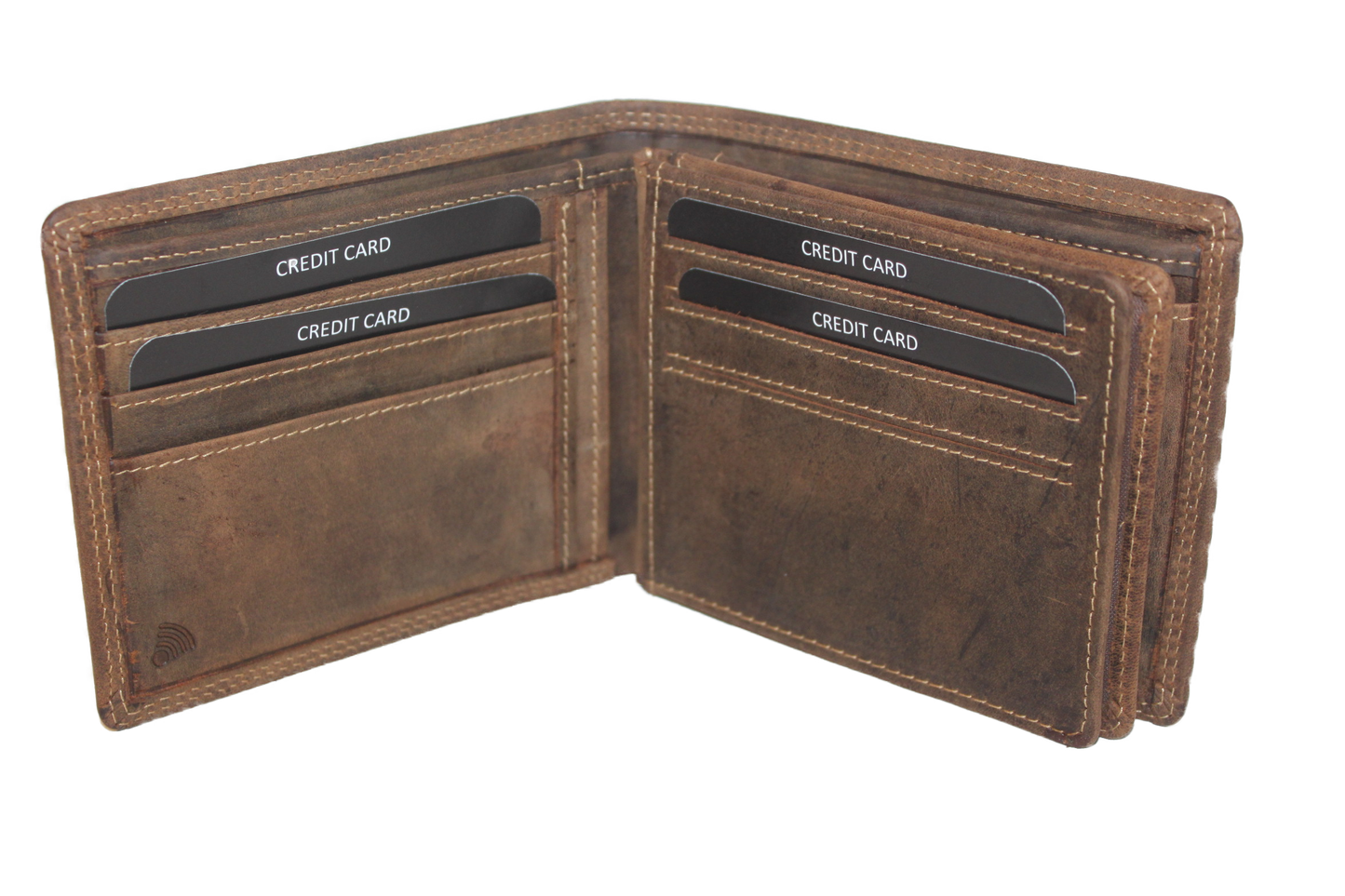 OI lederen Billfold laag model / heren portemonnee met dubbel zichtvak / anti skim / Hunter bruin leer / 240H