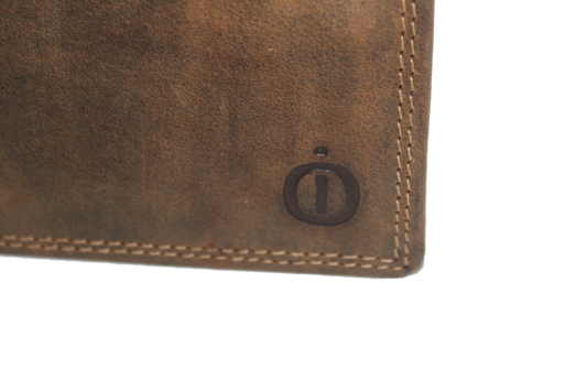 Oi Hunter bruine leren billfold laag / heren portemonnee met dubbel zicht vak / herenbeurs met extra pasjes vanuit het midden / RFID safe / bruin leer / 240H
