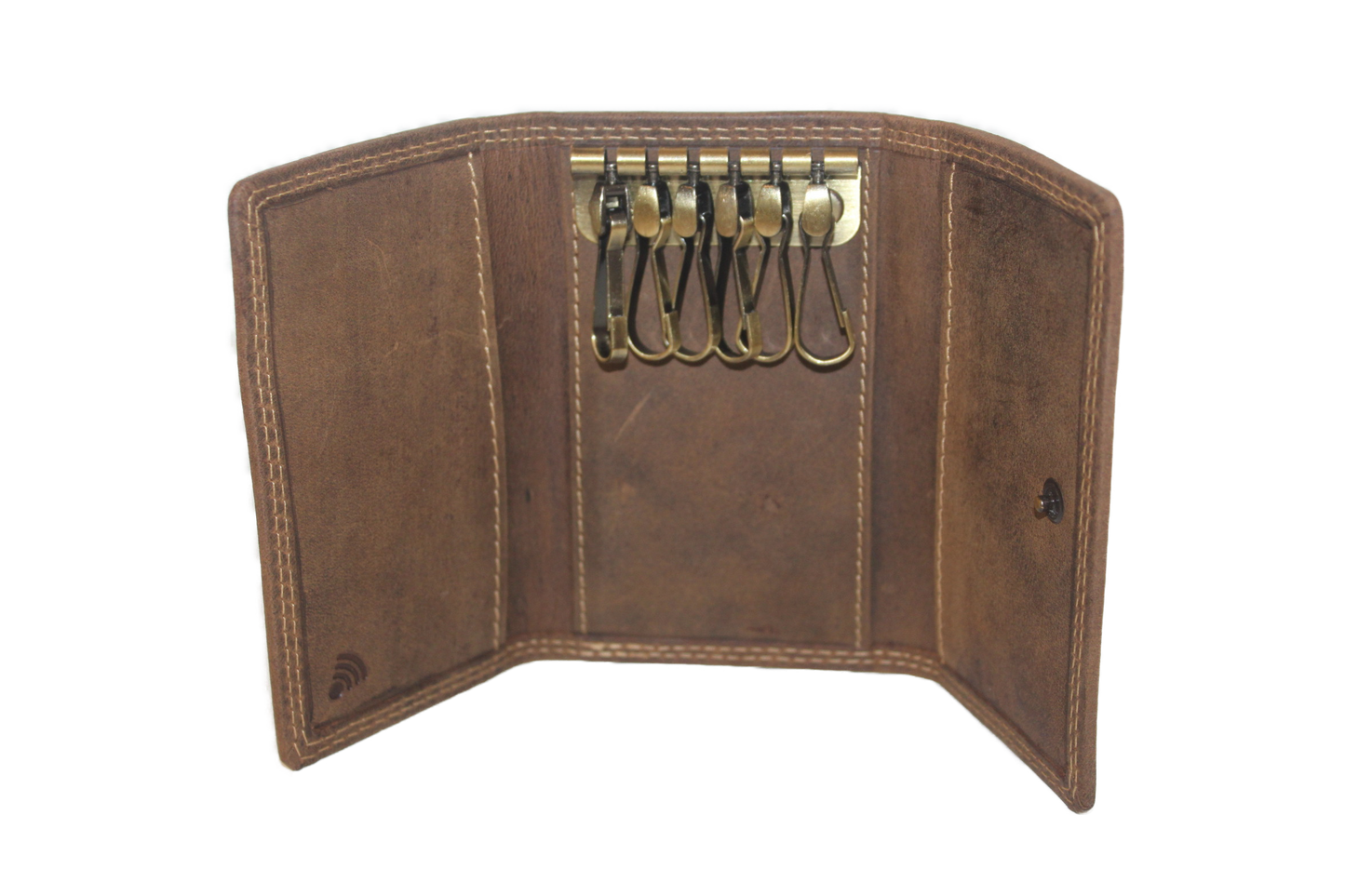 OI leren Sleutelbeursje / ouderwetse Sleuteletui met haakjes / Hunter bruin leder / 238H