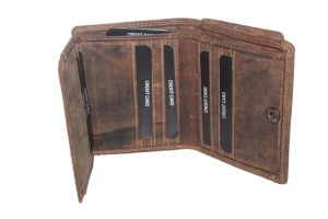 OI leren billfold met Wiener schachtel / Hunter bruine portemonnee met vierkant munt vak / anti skim / 271H