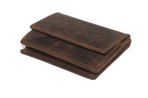 OI leren billfold met Wiener schachtel / Hunter bruine portemonnee met vierkant munt vak / anti skim / 271H