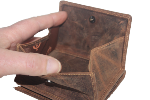 OI leren billfold met Wiener schachtel / Hunter bruine portemonnee met vierkant munt vak / anti skim / 271H