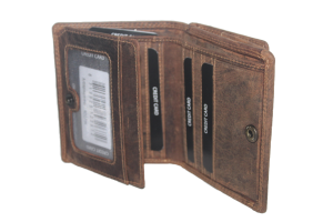 OI leren billfold met Wiener schachtel / Hunter bruine portemonnee met vierkant munt vak / anti skim / 271H