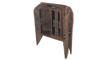 OI leren billfold met Wiener schachtel / Hunter bruine portemonnee met vierkant munt vak / anti skim / 271H