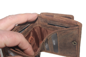 OI leren billfold met Wiener schachtel / Hunter bruine portemonnee met vierkant munt vak / anti skim / 271H