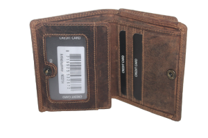 OI leren billfold met Wiener schachtel / Hunter bruine portemonnee met vierkant munt vak / anti skim / 271H
