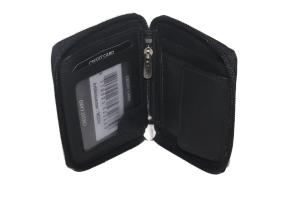 OI Kleine leren billfold hoog afsluitbaar / rits beursje / skim safe / zwart 274