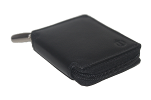 OI Kleine leren billfold hoog afsluitbaar / rits beursje / skim safe / zwart 274