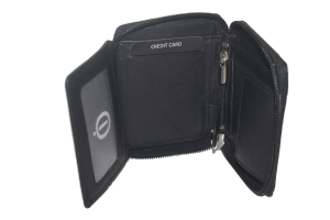 OI Kleine leren billfold hoog afsluitbaar / rits beursje / skim safe / zwart 274
