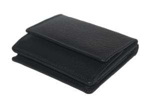 OI leren billfold met Wiener schachtel / portemonnee met vierkant munt vak / anti skim / zwart 271