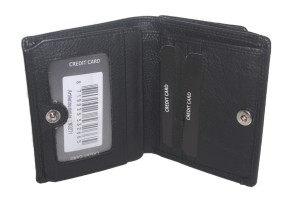 OI leren billfold met Wiener schachtel / portemonnee met vierkant munt vak / anti skim / zwart 271