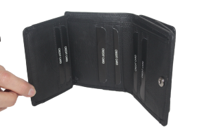 OI leren billfold met Wiener schachtel / portemonnee met vierkant munt vak / anti skim / zwart 271