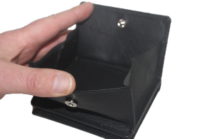 OI leren billfold met Wiener schachtel / portemonnee met vierkant munt vak / anti skim / zwart 271
