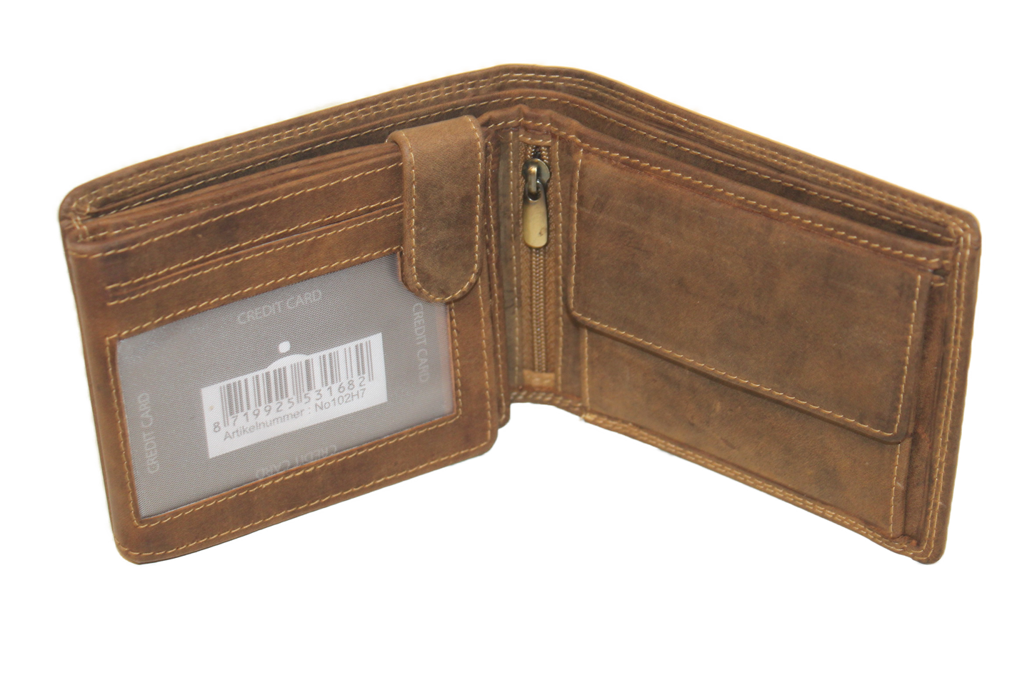 OI eren billfold / portemonnee laag model leer / anti skim / Hunter bruin 102H