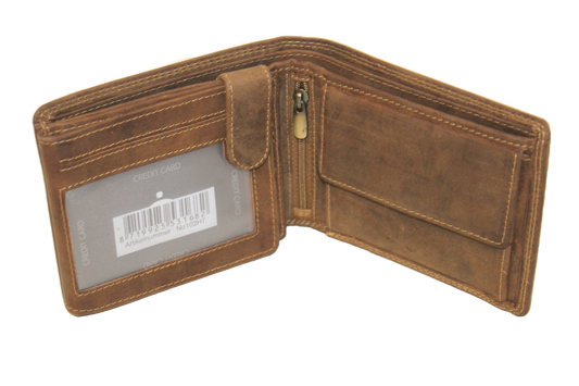 OI eren billfold / portemonnee laag model leer / anti skim /  Hunter bruin 102H