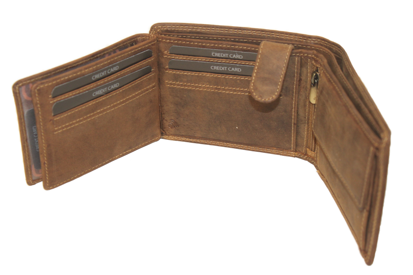 OI eren billfold / portemonnee laag model leer / anti skim / Hunter bruin 102H