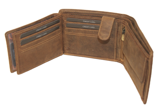 OI eren billfold / portemonnee laag model leer / anti skim /  Hunter bruin 102H
