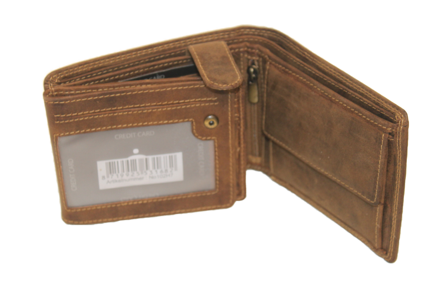 OI eren billfold / portemonnee laag model leer / anti skim / Hunter bruin 102H