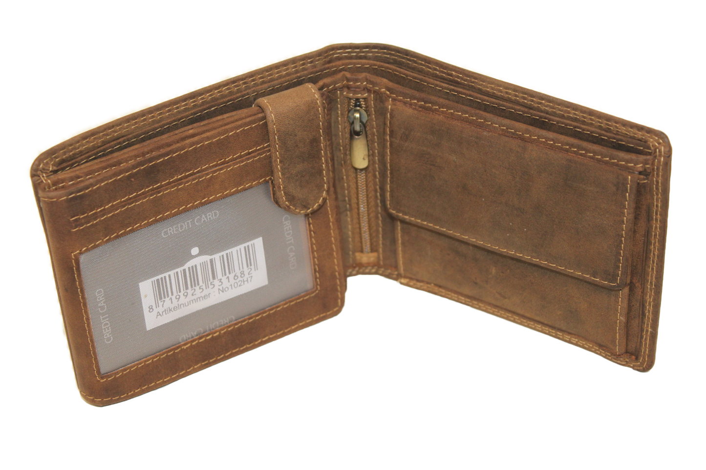 OI eren billfold / portemonnee laag model leer / anti skim / Hunter bruin 102H