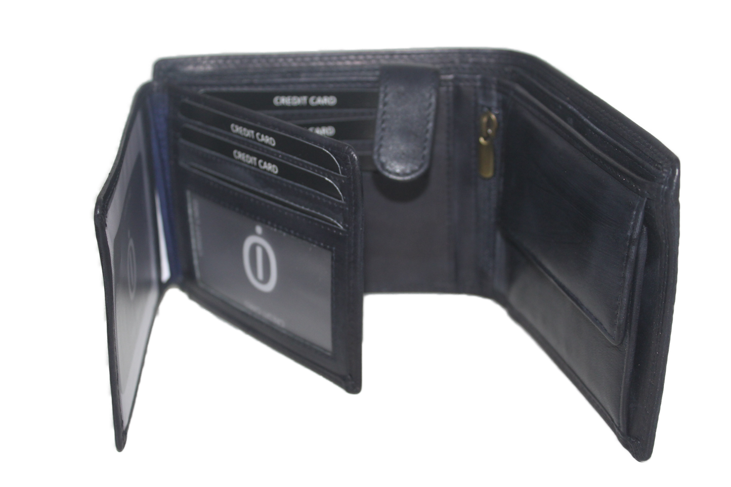 OI heren billfold / portemonnee laag model leer / anti skim / donker blauw 102ROBL