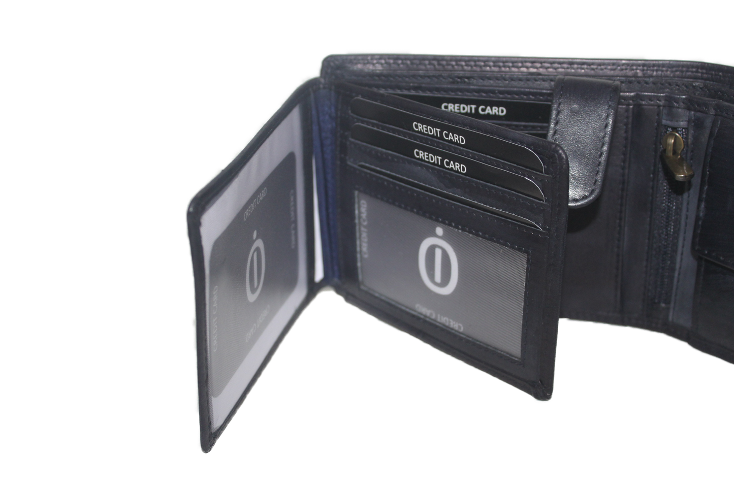 OI heren billfold / portemonnee laag model leer / anti skim / donker blauw 102ROBL