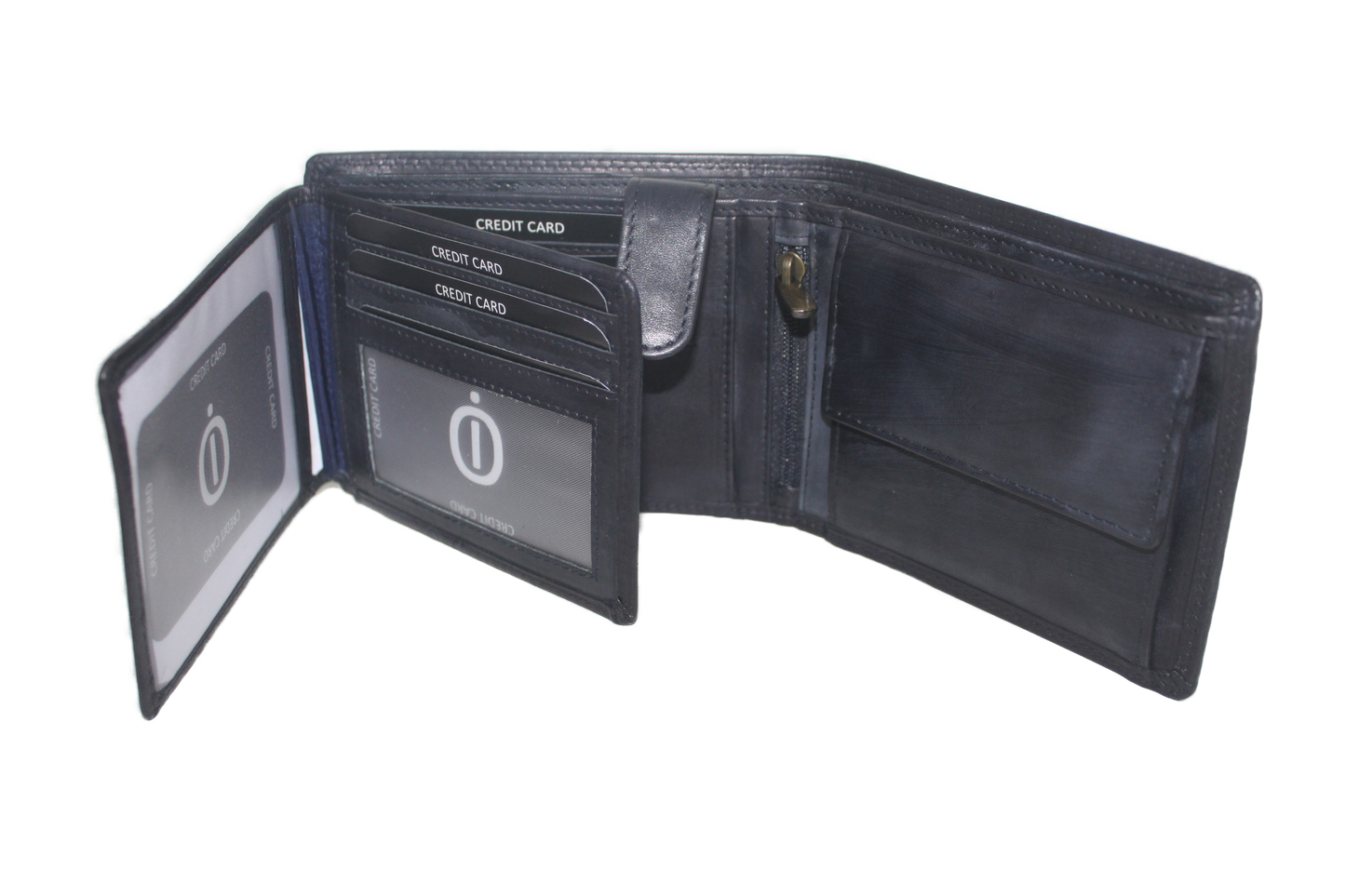 OI heren billfold / portemonnee laag model leer / anti skim / donker blauw 102ROBL