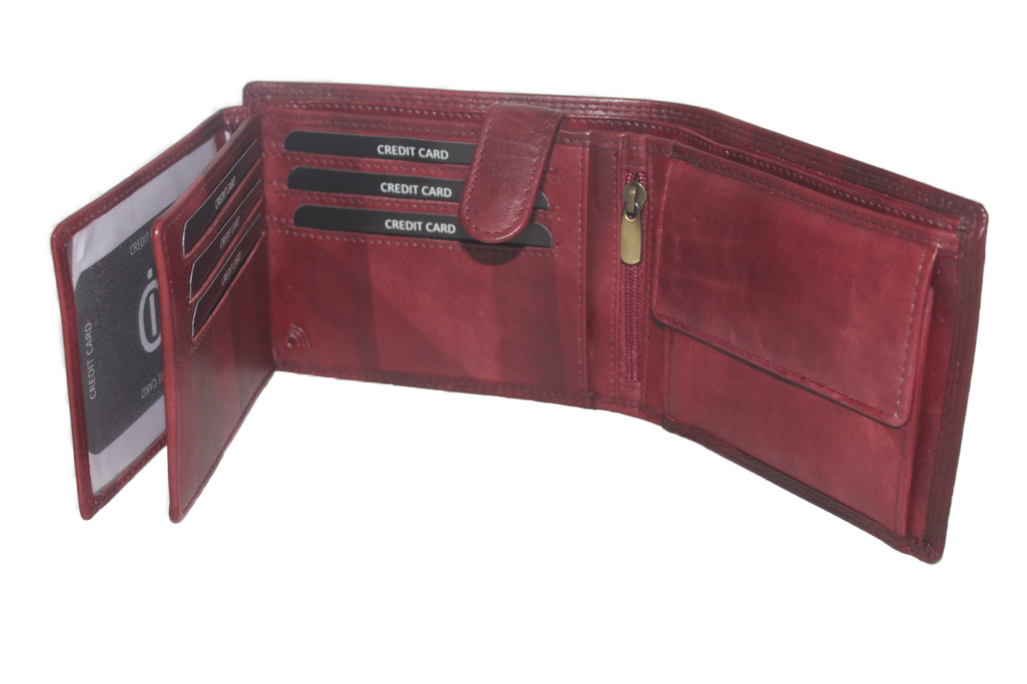 OI heren billfold / portemonnee laag model leer / anti skim / rood / bordeaux 102ROBR