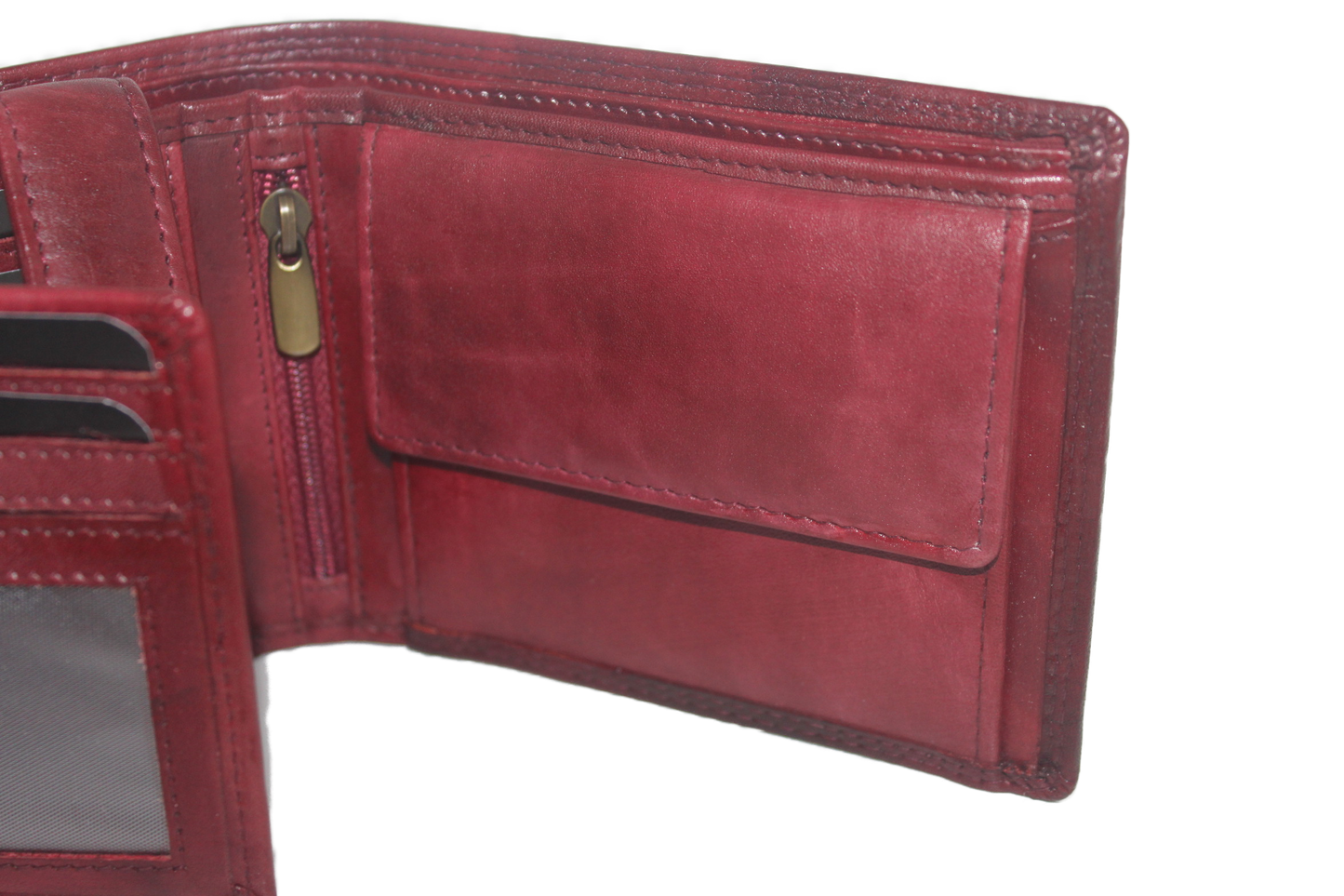 OI heren billfold / portemonnee laag model leer / anti skim / rood / bordeaux 102ROBR