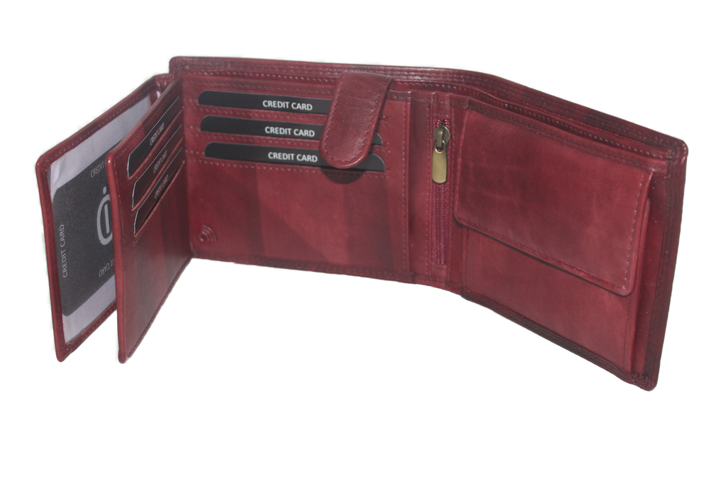 OI heren billfold / portemonnee laag model leer / anti skim / rood / bordeaux 102ROBR