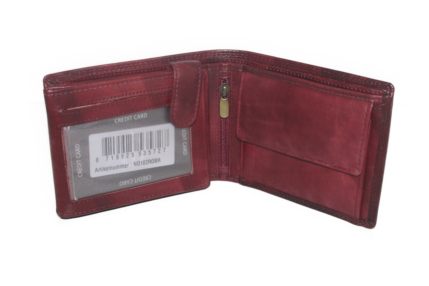 OI heren billfold / portemonnee laag model leer / anti skim / rood / bordeaux 102ROBR