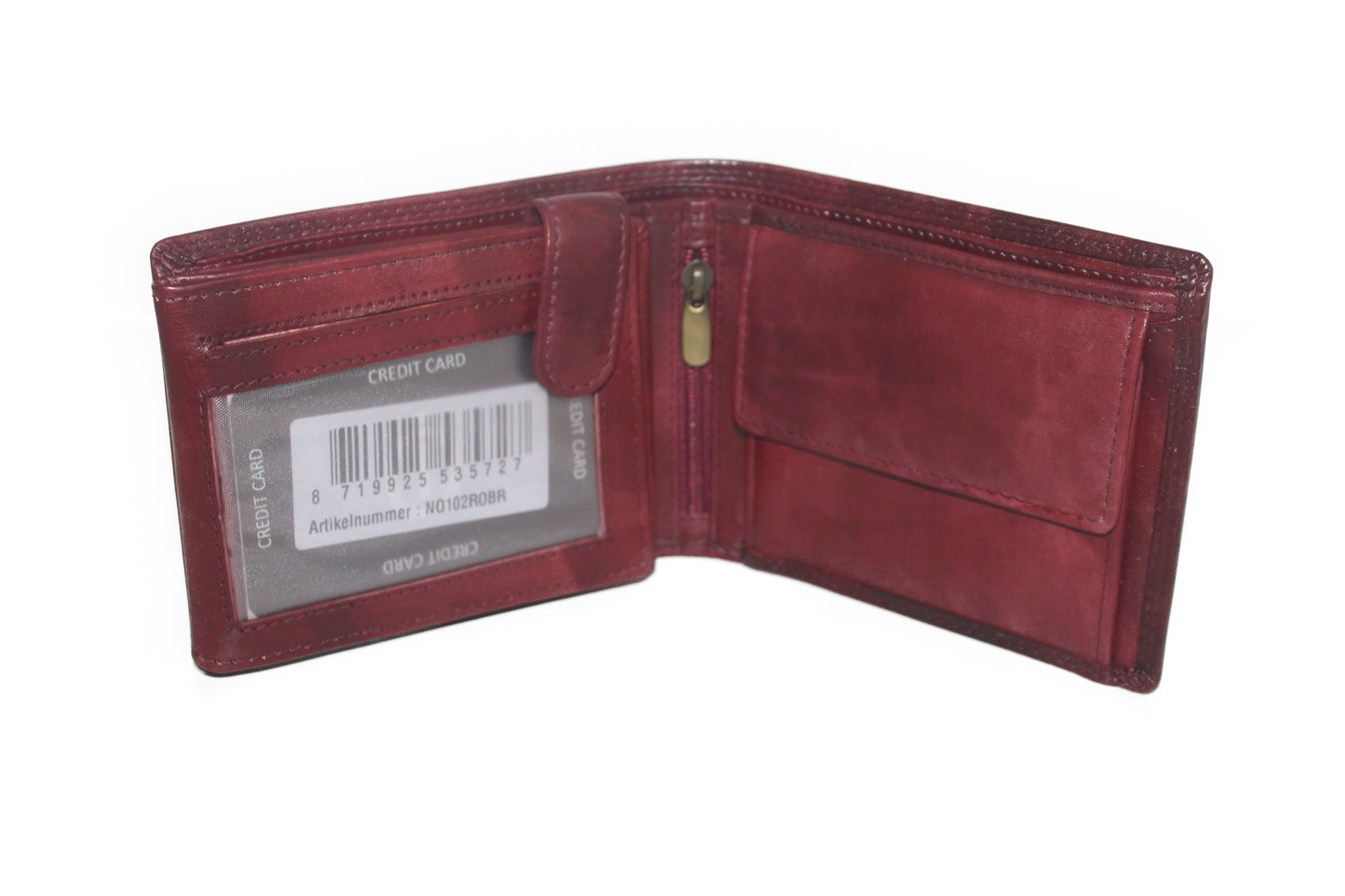 OI heren billfold / portemonnee laag model leer / anti skim / rood / bordeaux 102ROBR