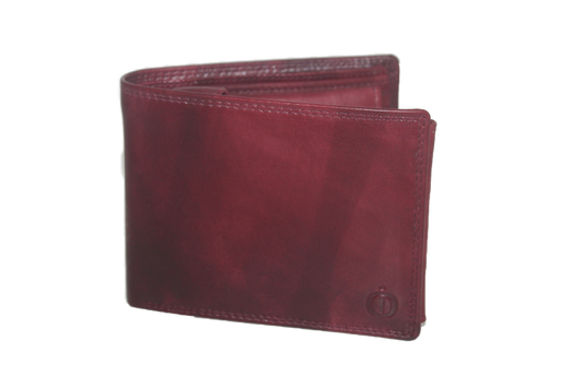OI heren billfold / portemonnee laag model leer / anti skim / rood / bordeaux 102ROBR