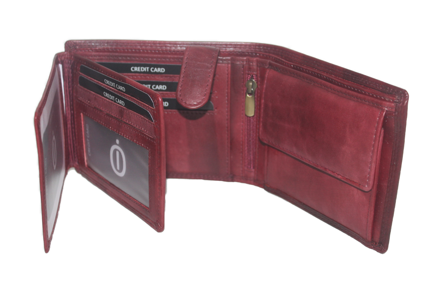 OI heren billfold / portemonnee laag model leer / anti skim / rood / bordeaux 102ROBR