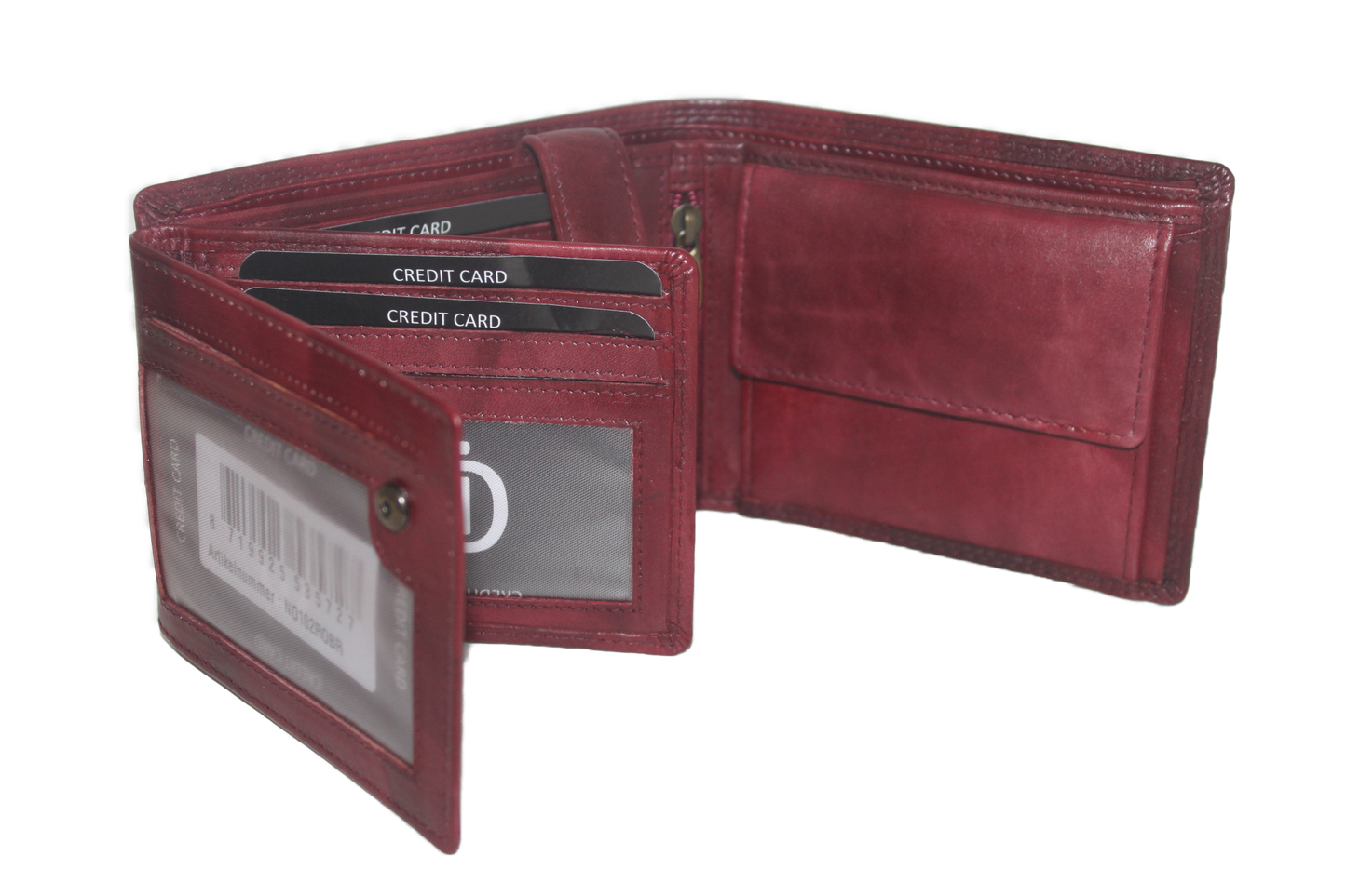 OI heren billfold / portemonnee laag model leer / anti skim / rood / bordeaux 102ROBR
